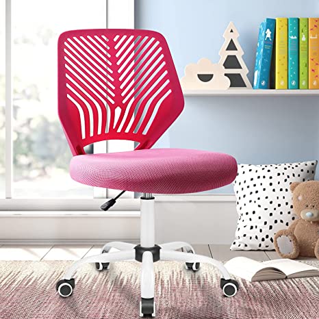 Waleaf Kids Desk Chair for Boys Girls Children, Armless Ergonomic Student Chair, Low Back Computer Swivel Chair with Breathable Mesh Height Adjustable, Home Office Desk Chair for Bedroom(Pink)