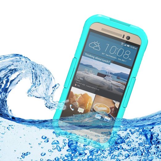 HTC ONE M9 Waterproof Case, VEGO Full Body Waterproof Shockproof Dirtproof Durable Gel Touch Screen Ipx8 Swimming Diving Protection Case Cover Skin for HTC ONE M9 2015 Release - Teal