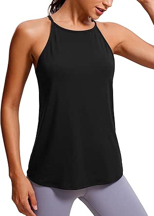 CRZ YOGA Halter Tank Tops for Women High Neck Workout Tops Flowy Cami Tanks Sleeveless Tops Athletic Yoga Shirts