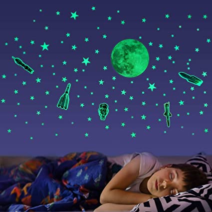 Glow in The Dark Stars Stickers for Ceiling – 151 Kids Solar System Wall Stickers, Shining Space Decals, Galaxy Glowing Star Planets, Moon 4 Rockets Astronaut 145 Stars Gift Boys Girls Room Decoration