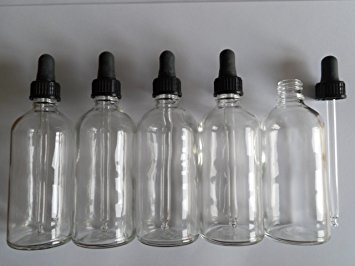 FIVE 100ml Clear Glass Bottle with Dropper Pipette
