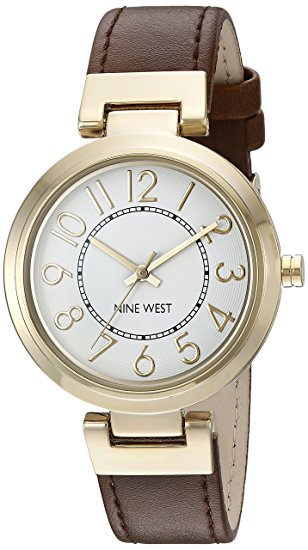 Nine West Women's NW/1908WTBN Easy to Read Gold-Tone and Brown Strap Watch