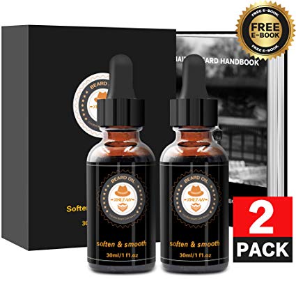 Beard Grooming Kit w/ 2 Packs Beard Oil for Men,100% Natural Organic Unscented Growth Oil Leave-in Conditioner & Softener for Grooming w/Gift Box, Gifts for Men Dad Boyfriend, Fathers Day Gifts