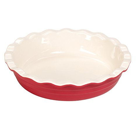 Baker's Advantage Ceramic Deep Pie Dish, 9-1/2-Inch, Red