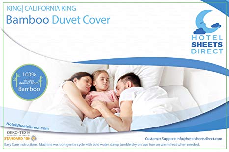 Hotel Sheets Direct 100% Bamboo Duvet Cover 3 Piece Set - Better Than Silk - 1 Duvet Cover, 2 Pillow Shams with Corner Ties and Zipper Closure - King/California King, White