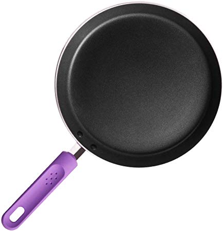 ROCKURWOK Nonstick Crepe Pancake Pan, Fry Pan Omelette Saute Skillet Griddle, Stainless Steel, 9.5-Inch, Purple