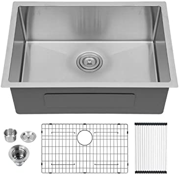 27 Undermount Sink - Lordear 27 inch Kitchen Sink Undermount Deep Single Bowl 16 Gauge R10 Tight Radius Stainless Steel Undermount Kitchen Sink Basin