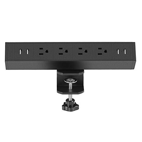 Aluminum Alloy Desk Clamp Power Strip, Desktop Edge Mount Removable Desk Outlets, Power Outlet Plugs with 4 AC Outlet and 4 USB, Support Surge Protection.