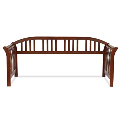 Salem Wood Daybed Frame with Curved Back Panel and Sleigh Arms, Mahogany Finish, Twin
