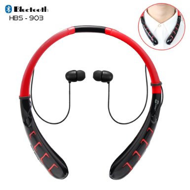 Bluetooth Headsets, Bovon® HBS-903 Wireless Stereo Bluetooth Headphones Neckband Style Universal Vibration In-ear Noise Reduction Earphones with Microphone & Magnetic Holders (Red)