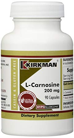 Kirkman L-Carnosine 200 mg - Hypoallergenic | 90 vegetarian capsules | Amino acid | Gluten free | casein free