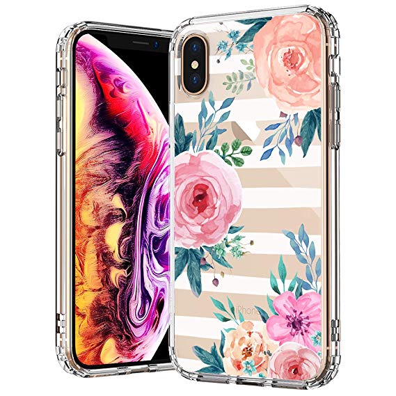 MOSNOVO iPhone Xs MAX Case, Clear iPhone Xs MAX Case, Girls Blossom Stripes Floral Flower Pattern Clear Design Transparent Back Case with TPU Bumper Case Cover for iPhone Xs MAX