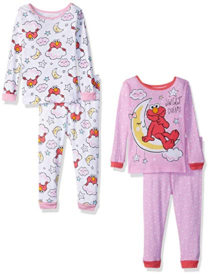 Sesame Street Girls' 4-Piece Cotton Pajama Set