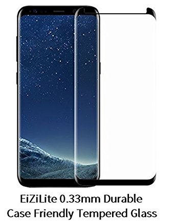 Best Quality Samsung Galaxy S8 [ S 8 ] Curved Case Friendly (Partial Coverage) Tempered Glass Screen Protector . 0.33mm Durable EiZiTEK EiZiLite Series (Black: 1 Galaxy S8 Case Compatible )