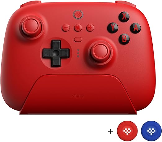 AKNES 8BitDo Ultimate Bluetooth Controller with Charging Dock,Wireless Pro Controller with Hall Effect Sensing Joystick,Compatible with Nintendo Switch, Windows and Steam Deck - Red