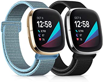 HAPAW Bands Compatible with Fitbit Sense/Versa 3, Soft Nylon Band Adjustable Breathable Sport Replacement Strap Women Man Wristband Accessories for Sense & Versa 3 Smartwatch 2-Pack