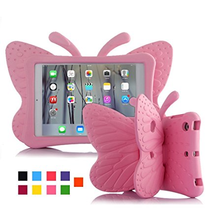 iPad mini 4 case, Leebay Non-toxic Light EVA iPad mini case, Kids-use 3D Cartoon Butterfly ipad mini 4 case, Shockproof Cover with Stand for kids (Pink)