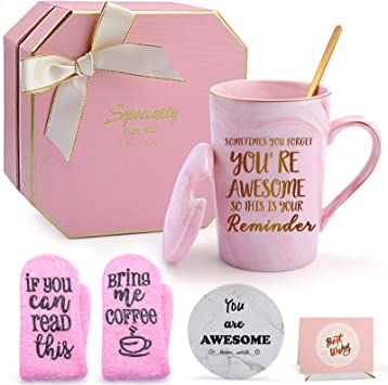 Thank you Gifts for Women, Puchod You’re Awesome Mother's Day Appreciation Gifts for Friends Female Funny Birthday Graduation Gifts Ideal for Wife Sister Mom Her Coworker Pink Mug