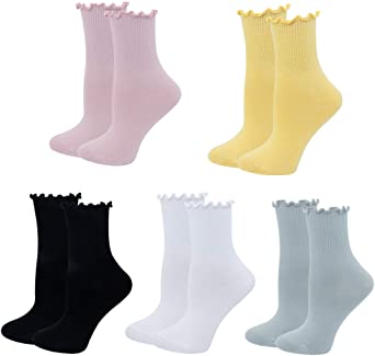 Bellady Cute Ruffle Socks for Women, Funny Cotton Crew Socks, Frilly Ankle Socks Women 5 Pairs