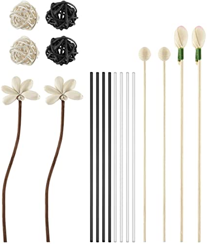 Bluecell 18 Pieces White Rattan Reed Fragrance Diffuser and Flower Replacement Refill Natural Rattan Wood Stick for Aromatherapy (Style 1)