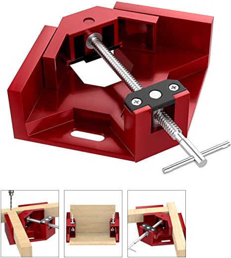 Housolution Right Angle Clamp, Single Handle 90°Corner Clamp, Aluminum Alloy Right Angle Clip Clamp Tool Woodworking Photo Frame Vise Holder with Adjustable Swing Jaw - Red