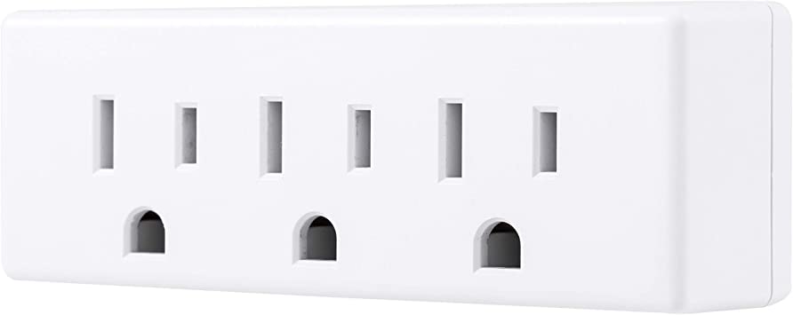 GE 3 Outlet Adapter Wall Tap, Grounded Outlets, Indoor Rated, 3 Prong, UL Listed, White, 52203, 52203, Pack of 1