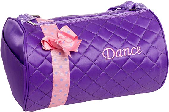 Silver Lilly Girls Dance Bag - Quilted Duffle Bag w/Bow