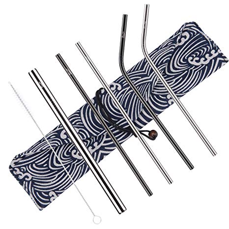 Stainless Steel Straws, Reusable Metal Drinking Straw Set, FDA Approved, Straight, Bent and Smoothie/Bubble Tea Straw with Cleaning Brush and Carry case, a Perfect eco Friendly Gift/Stocking Stuffer