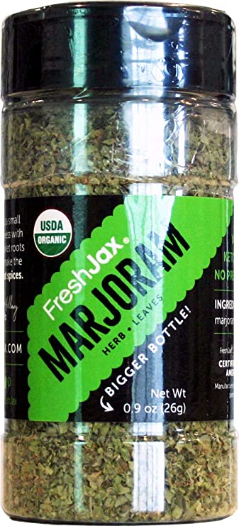 FreshJax Premium Organic Spices, Herbs, Seasonings, and Salts (Certified Organic Marjoram - Large Bottle)