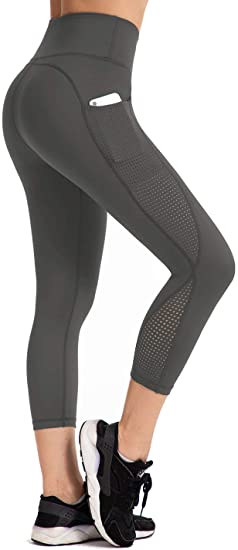 UURUN High Waist Yoga Pants Capri Workout Running Leggings with Pockets - Non-See-Through Fabric