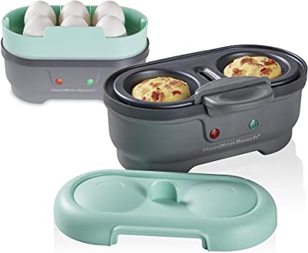 Hamilton Beach 25511 Electric Egg Bites Cooker & Poacher with Removable Nonstick Tray, Make 3 Ways, Teal/Grey