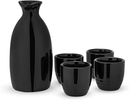 True Moga: 5-Piece Black Sake Set, 8 oz