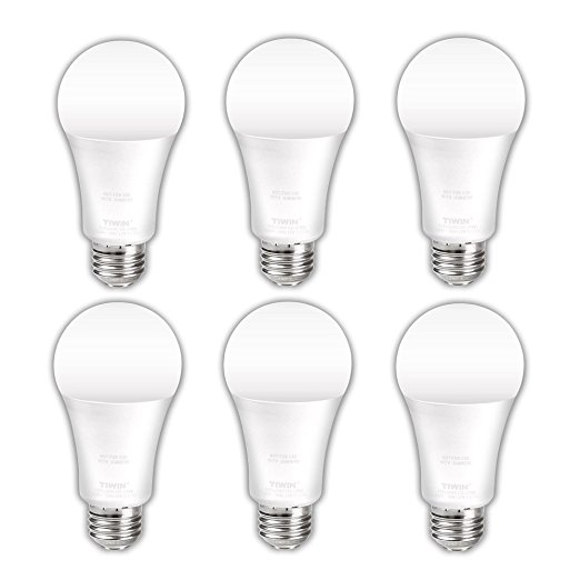 TIWIN Upgraded 100 Watt Equivalent(13W), Daylight(5000K), Non-Dimmable, A19 E26 LED Light Bulbs, 6-Pack