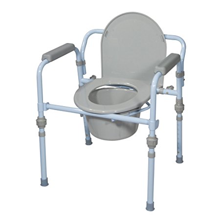 Drive Medical Folding Bedside Commode Seat with Commode Bucket and Splash Guard, Powder Blue