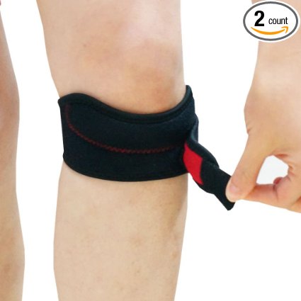 King of Kings (1 Pair) Patella Knee Strap Band Brace Adjustable Compression Pad Tendon Support for Hiking, Squats, Jumper, Running, Weightlifting - Black …