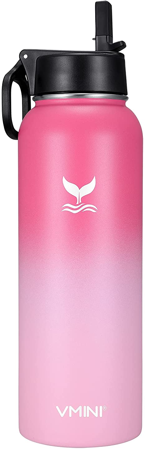 Vmini Water Bottle - Wide Mouth and Standrad Mouth, 18/8 Stainless Steel, Double Wall Vacuum Insulated, New Straw Lid with Wide Handle