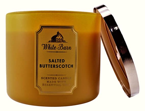 Bath and Body Works White Barn Salted Butterscotch 3 Wick Candle 14.5 Ounce Basic White Barn Label