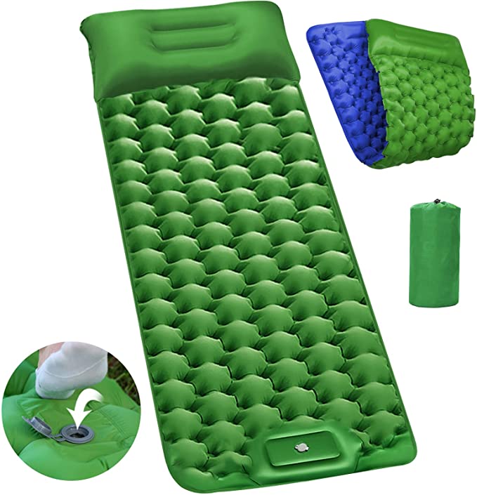 Camping Sleeping Pad Inflatable Sleep Mat THK 9cm Waterproof Air Camping Mat for Backpacking, Hiking and Traveling 196cm Built in Foot Pump