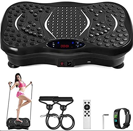 Loveshare Vibration Plate Platform Sliver Full Body Exercise 350Lbs LCD 3 Levels Massage Remote Bluetooth USB Music Intelligent Watch Fitness Machine