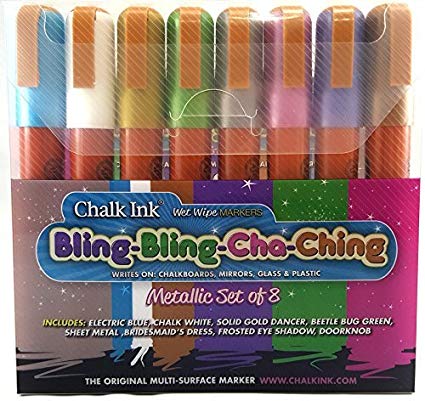 Chalk Ink 6mm Bling-Bling Cha Ching Wet Wipe Markers, 8-Pack