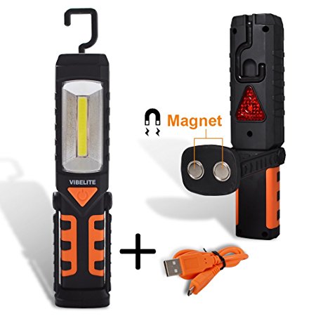 VIBELITE LED Rechargeable Work Light Flashlight for Home Auto Camping Emergency Kit DIY & More Ultra-Bright Flood Light?Orange?