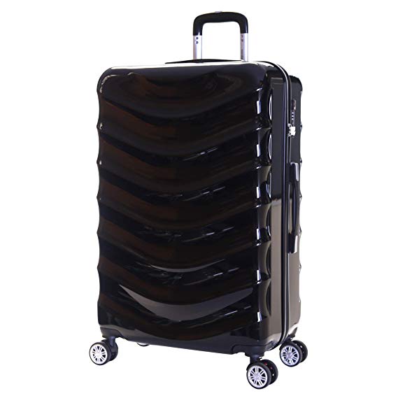 Karabar Hard Shell Extra Large Suitcase Luggage Bag XL 76 cm 4.2 kg 100 litres Polycarbonate PC with 4 Spinner Wheels and Integrated TSA Number Lock, Ripple Black