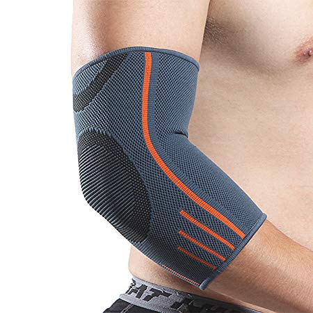 Rmolitty Elbow Support Brace, Arm Support Sleeves, Arthritic Pain Tennis & Golfers Relief Sports Injury Protection for Men Women (M, Orange)