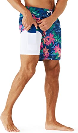 URBEST Men's Swim Trunks with Compression Liner Quick Dry Beach Shorts with Pockets for Beach and Swimming