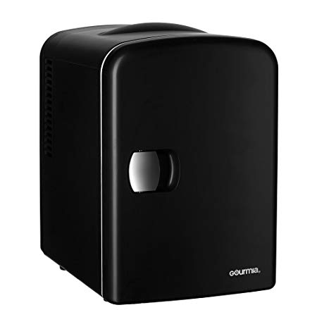 Gourmia GMF600 Thermoelectric Mini Fridge Cooler and Warmer - 4 Liter/6 Can - for HomeOffice Car Dorm Or Boat - Compact & Portable - AC & DC Power Cords - Black