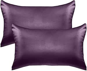 Elegant Comfort 2-PACK Cooling Viscose Satin Pillowcase Set with Hidden Zipper closure, Silky Smooth for Best Hair and Skin Care-Beautiful Gift Box-2-Piece Satin Pillowcase Set, King, Purple