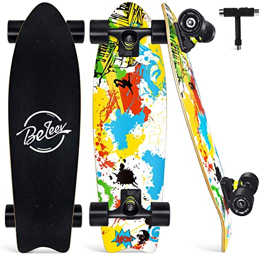 BELEEV Cruiser Skateboard for Beginners, 27"x8" Complete Skateboard for Kids Teens & Adult