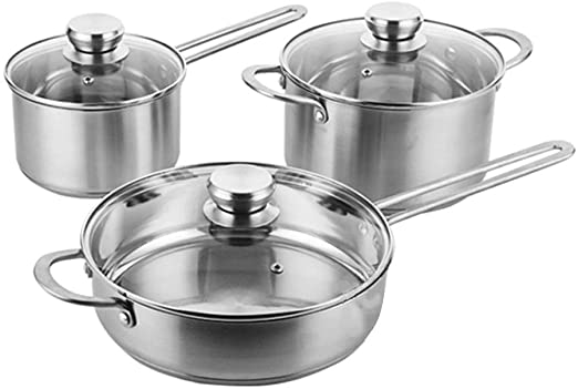 Buringer 6-Piece Stainless Steel Cookware Set with Lid, Home Kitchen Pots Frying Pans, Dishwasher Safe (Silver)