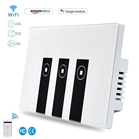 Smart Switch,Woocon Wifi Light Switch That Works With Amazon Alexa and Google Home In-wall Wireless Switch ,Remove Control Your Fixtures From Anywhere,Timing Function,No Hub Required (3 Way)