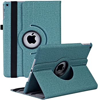 New iPad 8th / 7th Generation 10.2 Case - 360 Degree Rotating Stand Smart Cover Case Denim Fabric with Auto Wake/Sleep for Apple iPad 10.2" 2020 / 2019 (Light Green)